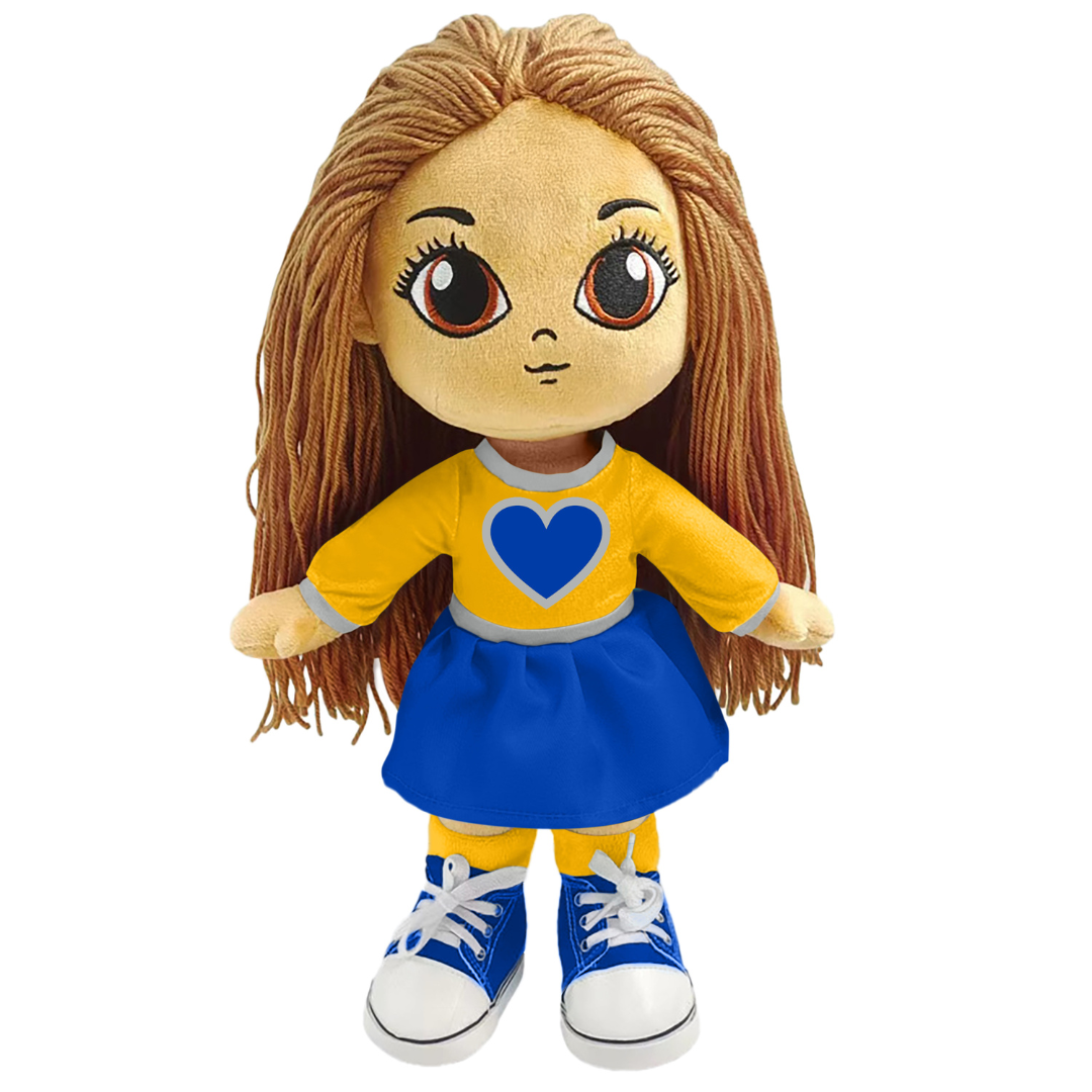 Gold and Blue Heart School Jewel 16" - Riley Doll