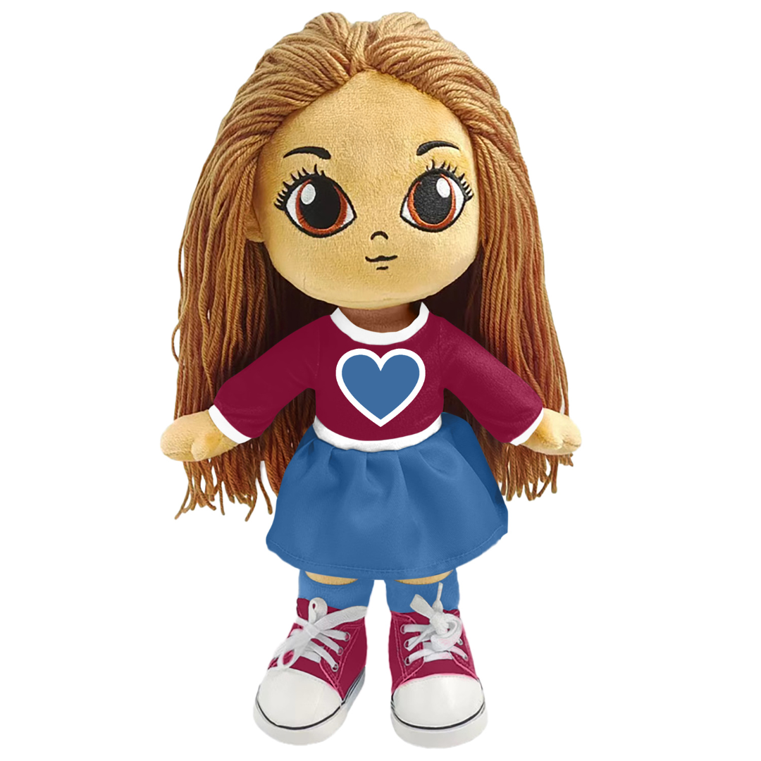 Wine and Blue Heart School Jewel 16" - Riley Doll