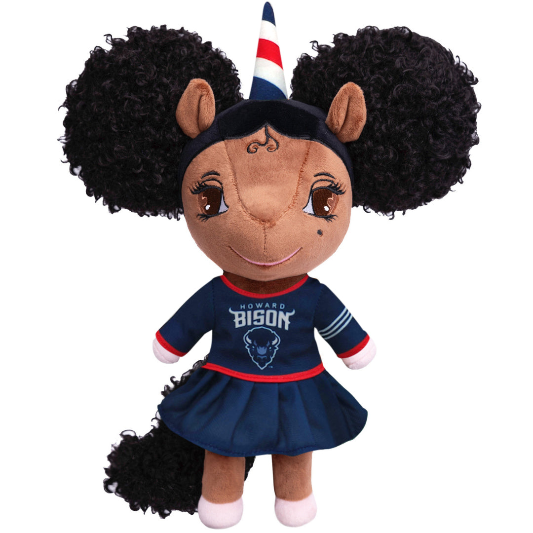 Howard University Unicorn Doll with Afro Puffs (Bison Logo) - 14 inch